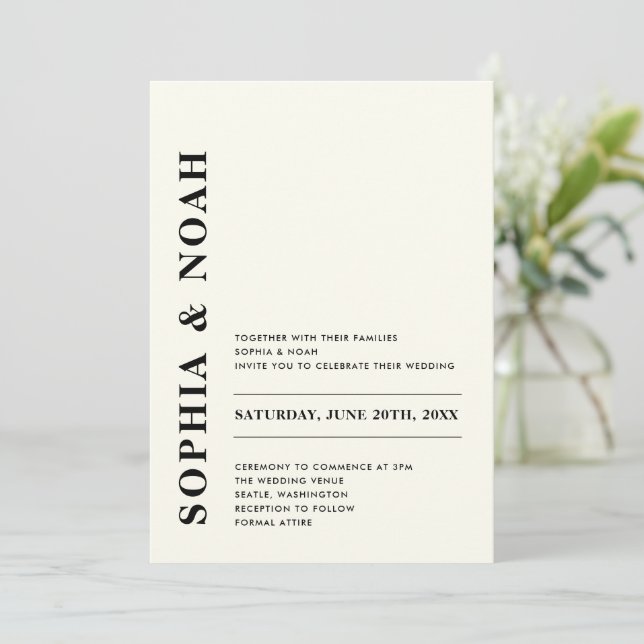 Minimal Modern Ivory Elegante Hochzeit Einladung (Stehend Vorderseite)