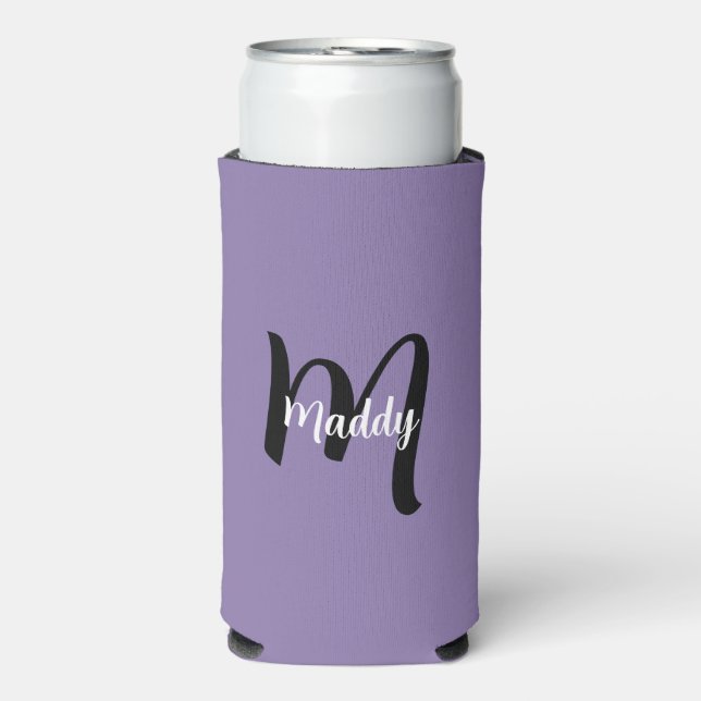 Minimal Modern Lila Monogrammname + Initial Selters Dosenkühler (Seltzer Vorderseite)