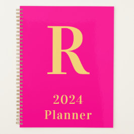 Minimal Modern Monogram Hot Pink 2024 Planer