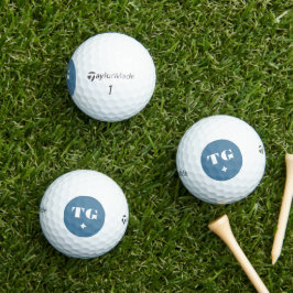 Minimal Modern Monogram Initials Blue Stars Golfball