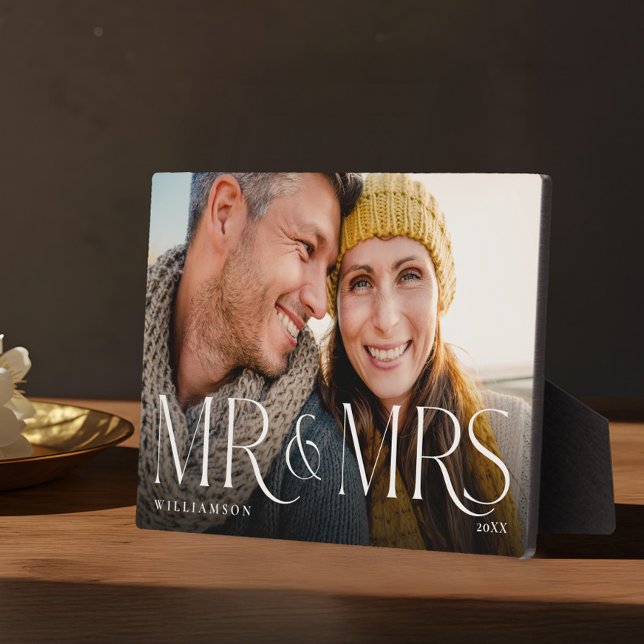 Minimal & Modern Newlyweds Mr & Mrs Couple Foto Fotoplatte (Minimal & Modern Newlyweds Mr & Mrs Couple Photo Plaque)