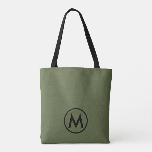 Minimal Modern Olive Green Monogram Tasche (Rückseite)