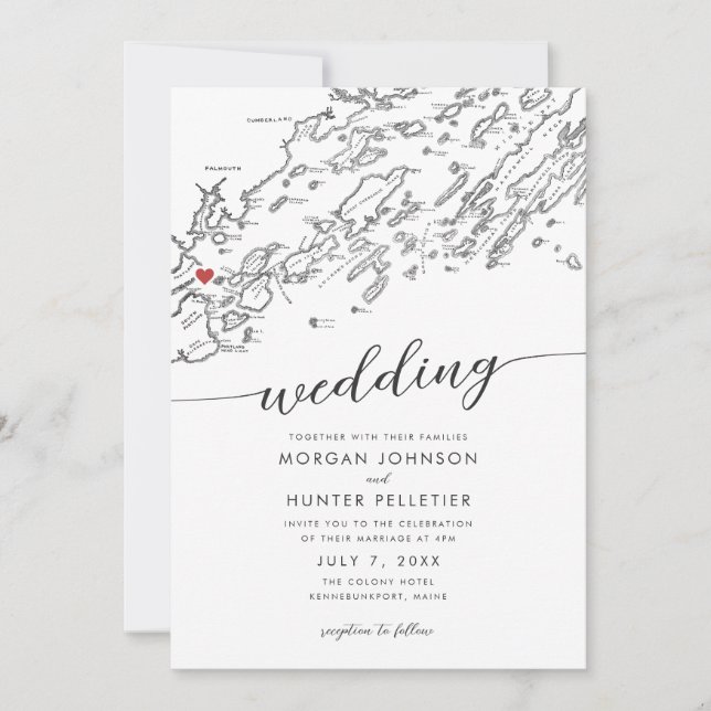 Minimal Modern Portland Maine Karte Hochzeit (Vorderseite)