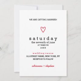 Minimal modern | Rotes Herz | Hochzeit Einladung