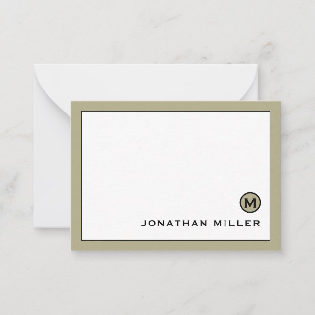 Minimal Modern Sage Green Monogram Mitteilungskarte (Vorderseite)