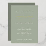 Minimal Modern Sage Green Wedding Real Gold Folieneinladung<br><div class="desc">Moderne und minimale Farbe Grün halb anpassbare Wedding Gold Folie Einladung mit den Namen des Ehegatten in einer Folienfarbe Ihrer Wahl und einem dunkleren passenden Schatten von Salbei Grün auf der Rückseite - alle Farben können mit dem Designwerkzeug geändert werden. Weitere passende Hochzeitsbücher gibt es in meinem Shop, stöbern Sie...</div>