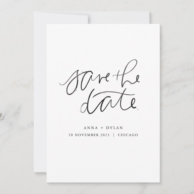 Minimal modern Save the Date - Schwarze Wasserfarb Einladung (Vorderseite)