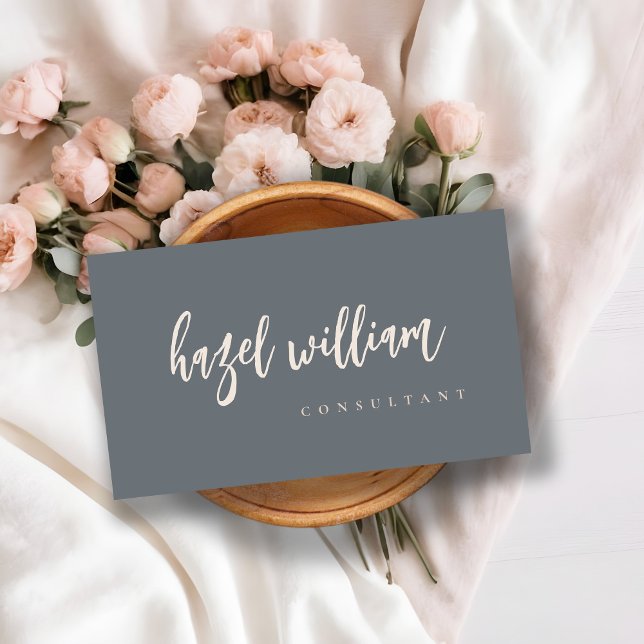 Minimal Modern Simple Blush Blue Gray Script Visitenkarte (Von Creator hochgeladen)
