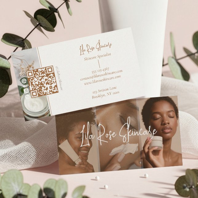 Minimal Modern Skincare Esthetician Photo Collage  Visitenkarte (Minimal Modern Skincare Esthetician Photo Collage Business Card)