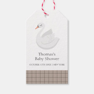 Minimal Modern Swan Kariert Gingham Boy Baby Showe Geschenkanhänger