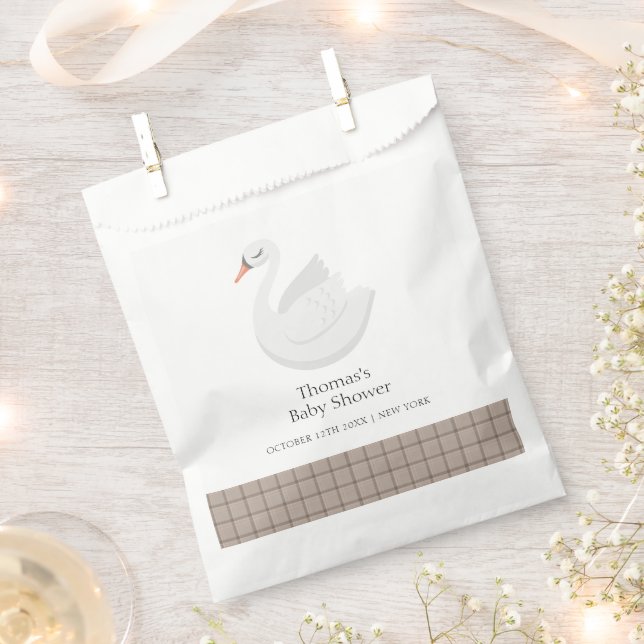 Minimal Modern Swan Kariert Gingham Boy Baby Showe Geschenktütchen (Ausgeschnitten)