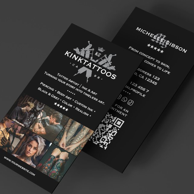 Minimal Modern Tattoo Artist Tattooist Black Grid Visitenkarte (Minimal Modern Tattoo Artist Tattooist Black Grid Business Card
)