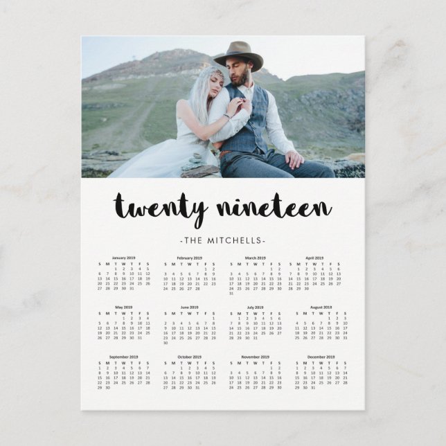 Minimal Modern Typography 2019 Photo Calendar Postkarte (Vorderseite)