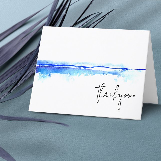 Minimal Modern Watercolor Blue Brautparty Dankeskarte (Von Creator hochgeladen)