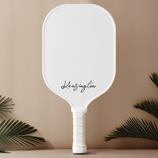 Minimal Modern White Stylish Script Custom Name Pickleball Schläger (Minimal Modern White Stylish Script Custom Name Pickleball Paddle)
