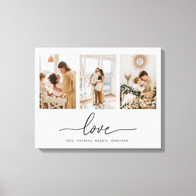 Minimal moderne 3-Foto Collage-Familie Leinwanddruck (Vorderseite)