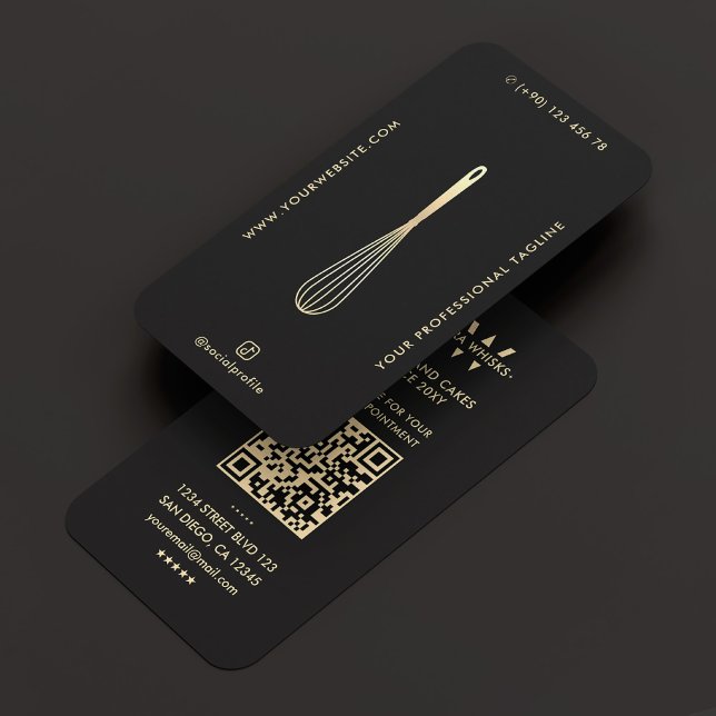 Minimal moderne Baker Caterer Black Imitats Gold W Visitenkarte (Minimal Modern Baker Caterer Black Gold Whisk Business Card
)