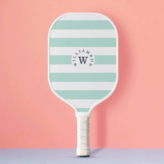 Minimal moderne Blue Stripe Custom Monogram & Name Pickleball Schläger (Von Creator hochgeladen)