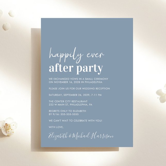 Minimal moderne Blue Wedding Rezeption Einladung (An chic Happily Ever After Party invitation for your wedding celebration)