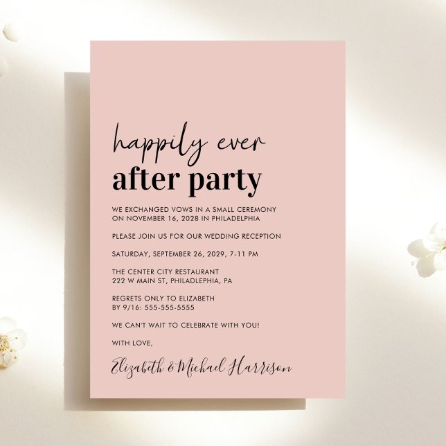 Minimal moderne Blush Hochzeitsempfang Einladung (An chic Happily Ever After Party invitation for your wedding celebration)