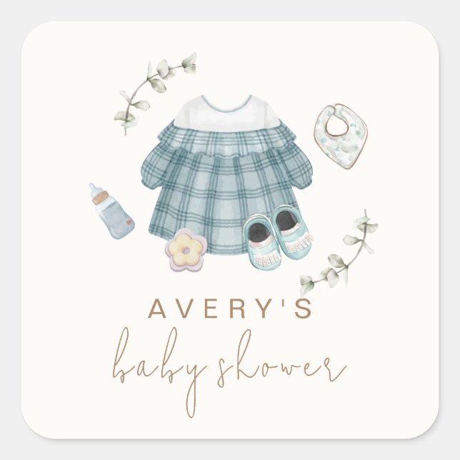 Minimal moderne Boho Kleidung Muster Babydusche Quadratischer Aufkleber (Vorderseite)