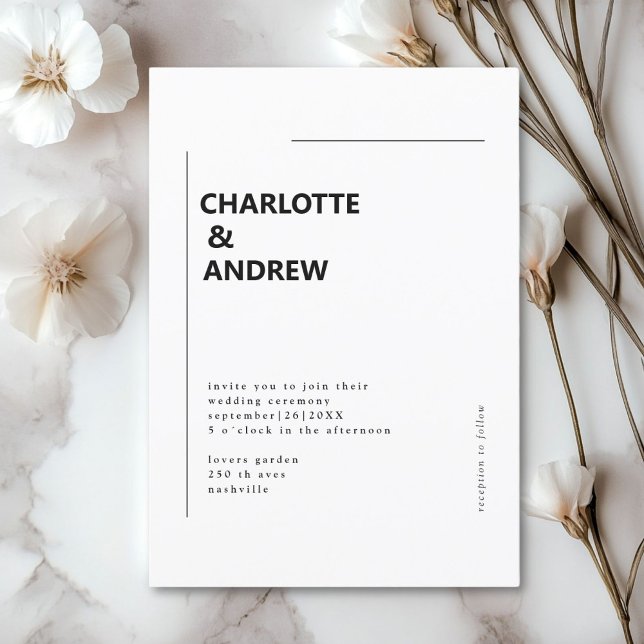 Minimal, moderne Einladung (Minimal, modern, white, Wedding Invitation.)