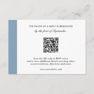Minimal moderne Elegant Dusty Blue QR Code Hochzei RSVP Karte