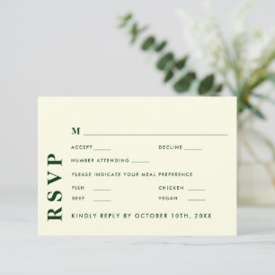 Minimal moderne Elfenbeinküste & Grüne Hochzeit El RSVP Karte