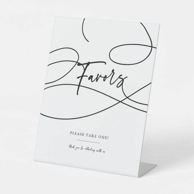 Minimal moderne Extravagante Script "Favors" Hochz Sockelschild (Vorderseite)
