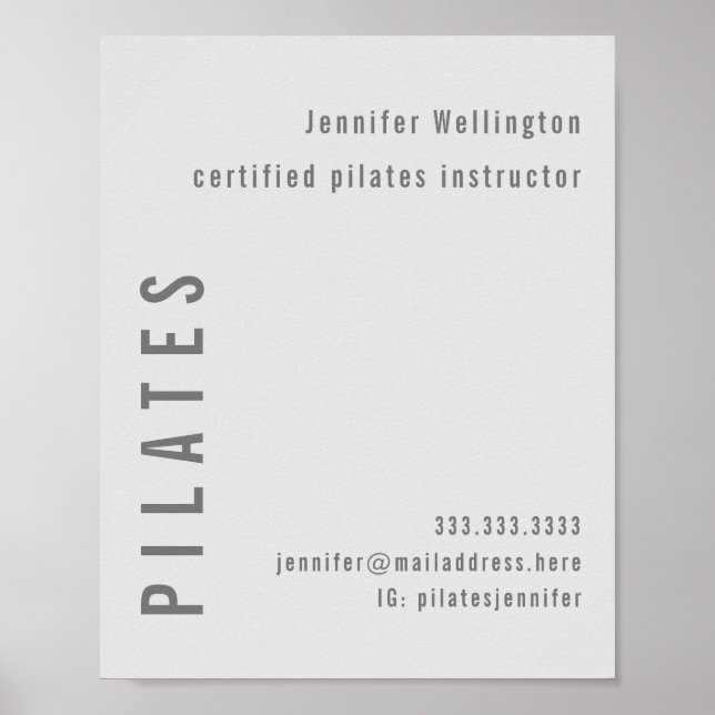 Minimal moderne graue Pilates Fitness Förderung Poster (Vorne)