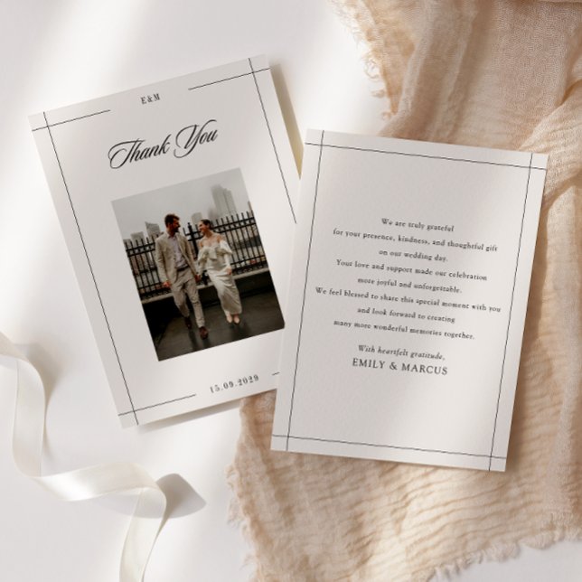 Minimal moderne Grenze Foto Hochzeit danke Karte (Von Creator hochgeladen)