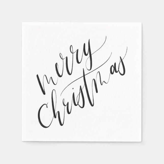 Minimal, moderne Kalligraphie, frohe Weihnachten Serviette (Vorderseite)