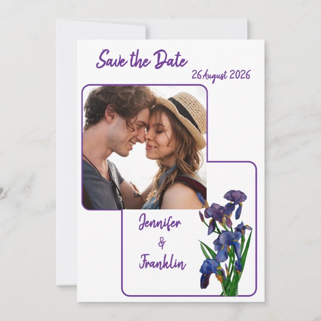Minimal moderne Lila Iris Save the Date Hochzeit Einladung (Vorderseite)