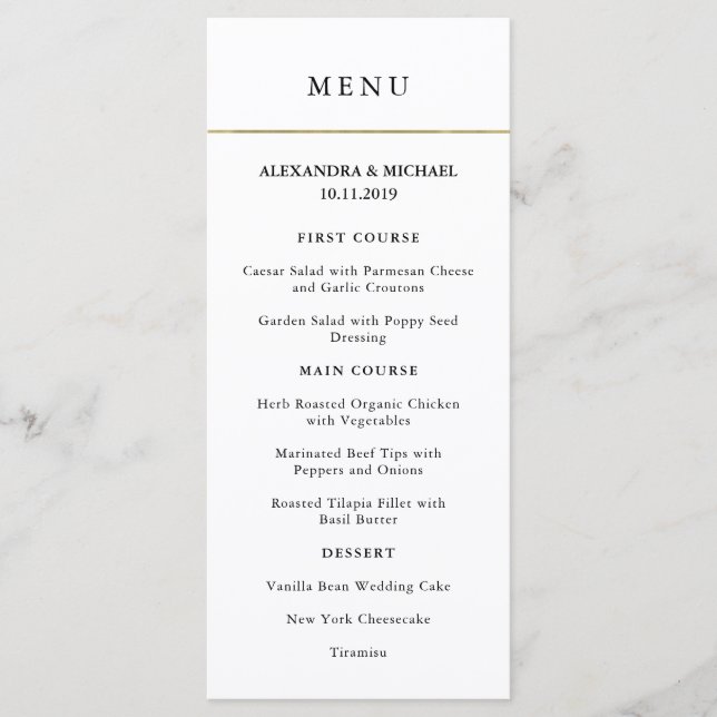 Minimal moderne | Menu Faux Gold Border Mariage (Devant)