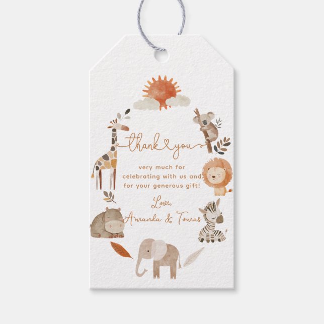 Minimal moderne, neutrale Safari-TierBaby-Dusche Geschenkanhänger (Vorderseite)