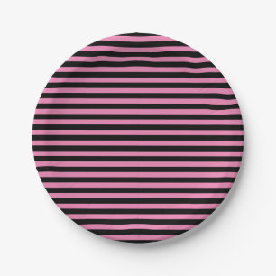 Minimal moderne rosa und schwarz gestreifte Papier Pappteller