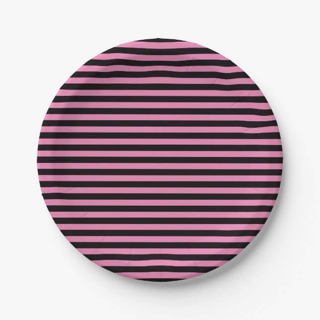 Minimal moderne rosa und schwarz gestreifte Papier Pappteller (Vorderseite)