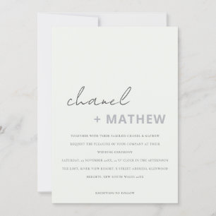 Minimal moderne Schwarz-Weiß-Schrift-Hochzeit Einladung