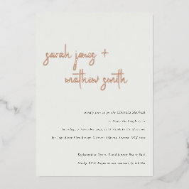 Minimal moderne Schwarz-weiß Script Couples Dusche Folieneinladung