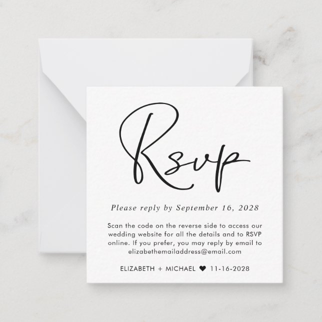 Minimal moderne site Mariage QR Code carte RSVP (Devant)