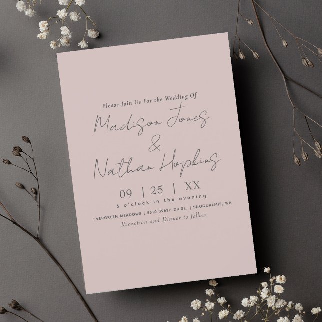 Minimal moderne Skripterblushing Pink Wedding Einladung (Von Creator hochgeladen)