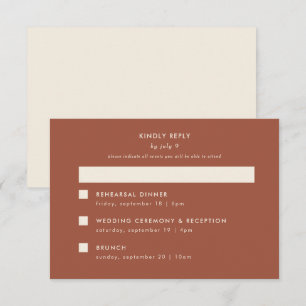 Minimal moderne Terracotta Hochzeit Multi-Event RSVP Karte