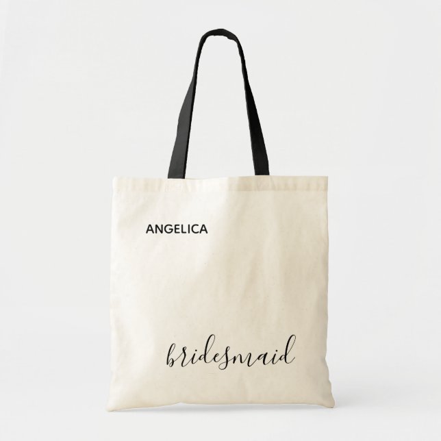 Minimal moderne Typografie Hochzeit Bridesmaid Ges Tragetasche (Vorne)