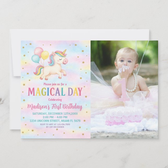 Minimal moderne Unicorn Invitation Anniversaire (Devant)