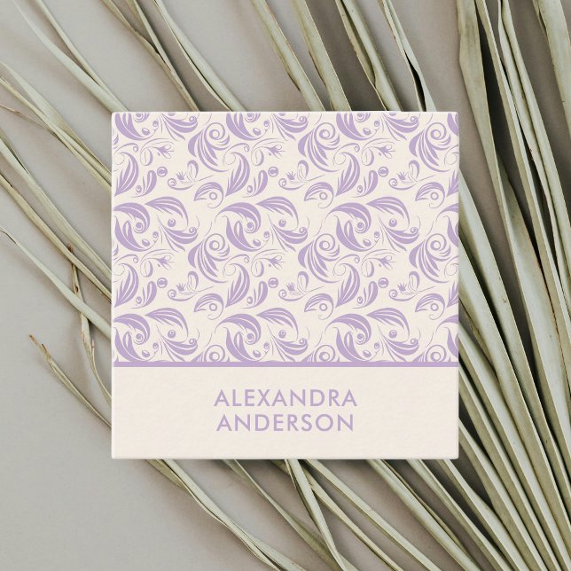 Minimal moderne Violet Blätter Muster Lavendel Quadratische Visitenkarte (Minimal Modern Violet Leaves Pattern Lavender Square Business Card)