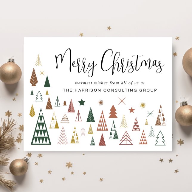 Minimal moderne Weihnachtsbaumen Unternehmen Feiertagskarte (Spread the joy of the season and strengthen business relationships with our stylish holiday card)