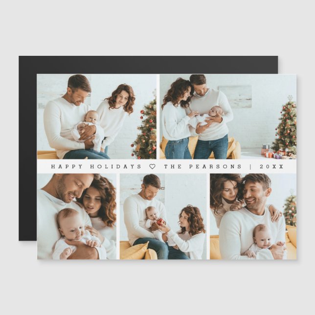 Minimal Moderne Weihnachtsfamilien Portraits Colla Magneteinladung (Vorne/Hinten)