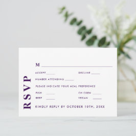 Minimal moderne Weiß & Lila Hochzeit Elegant RSVP Karte