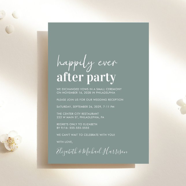 Minimal moderne, weiße Hochzeitsempfehlung Einladung (An chic Happily Ever After Party  invitation for your wedding celebration)