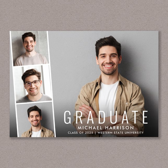Minimal Moderner Foto Strip Abschluss Ankündigung (Share the pride and excitement of your grad's achievement with friends and family near and far)